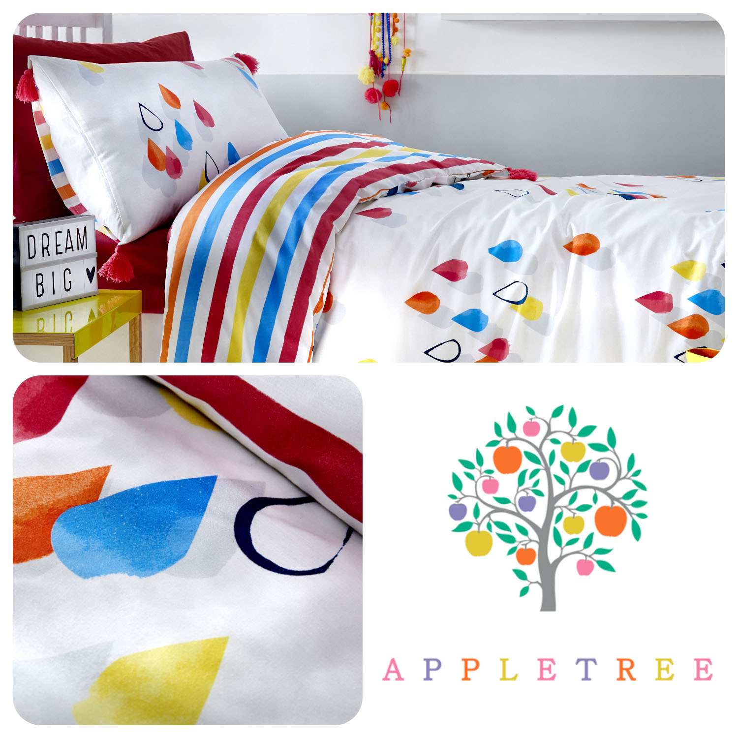 Appletree Kids Raindrops Multicolour 100 Cotton Duvet Cover Set