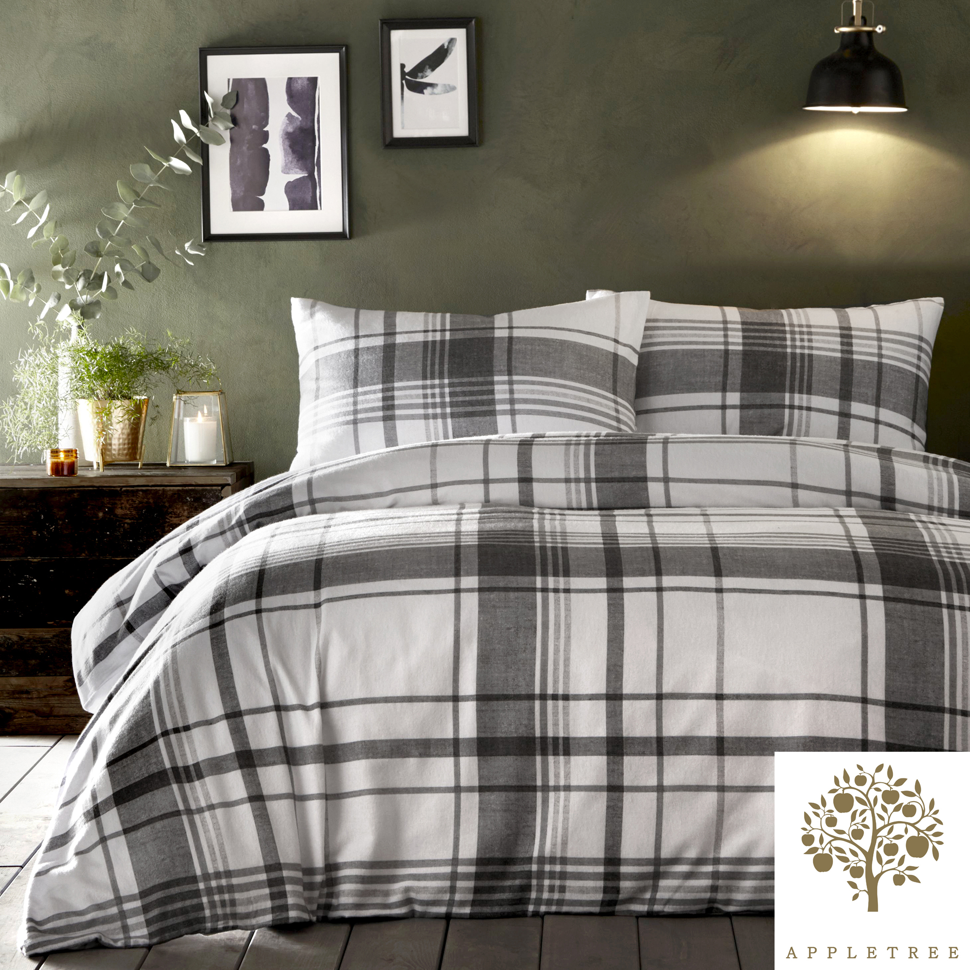 Appletree Brampton Check Grey 100 Brushed Cotton Duvet Cover Set