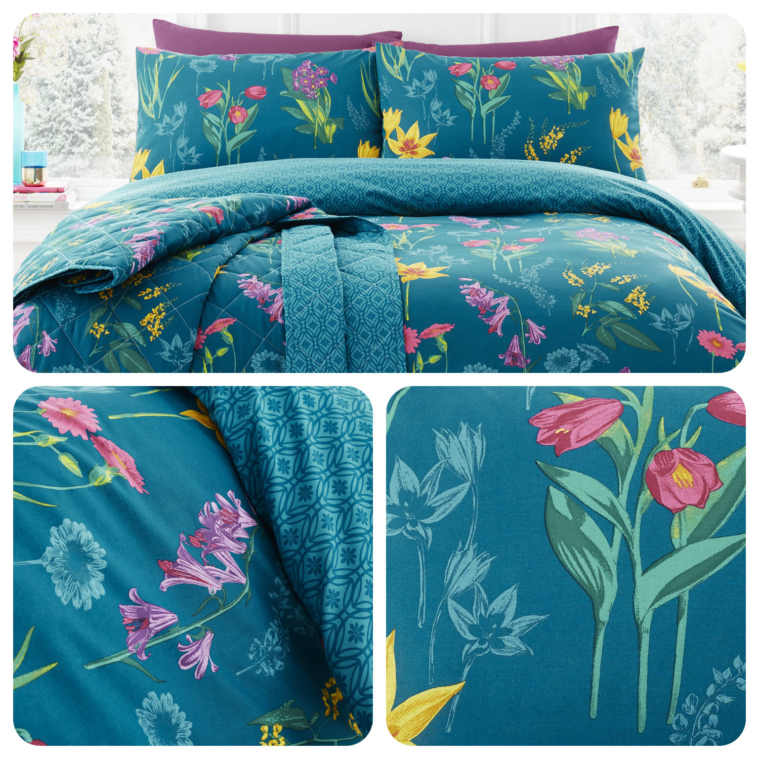 Dreams and Drapes Ingrid Bold Geo Foulard Duvet Cover Set in Teal by Frasers