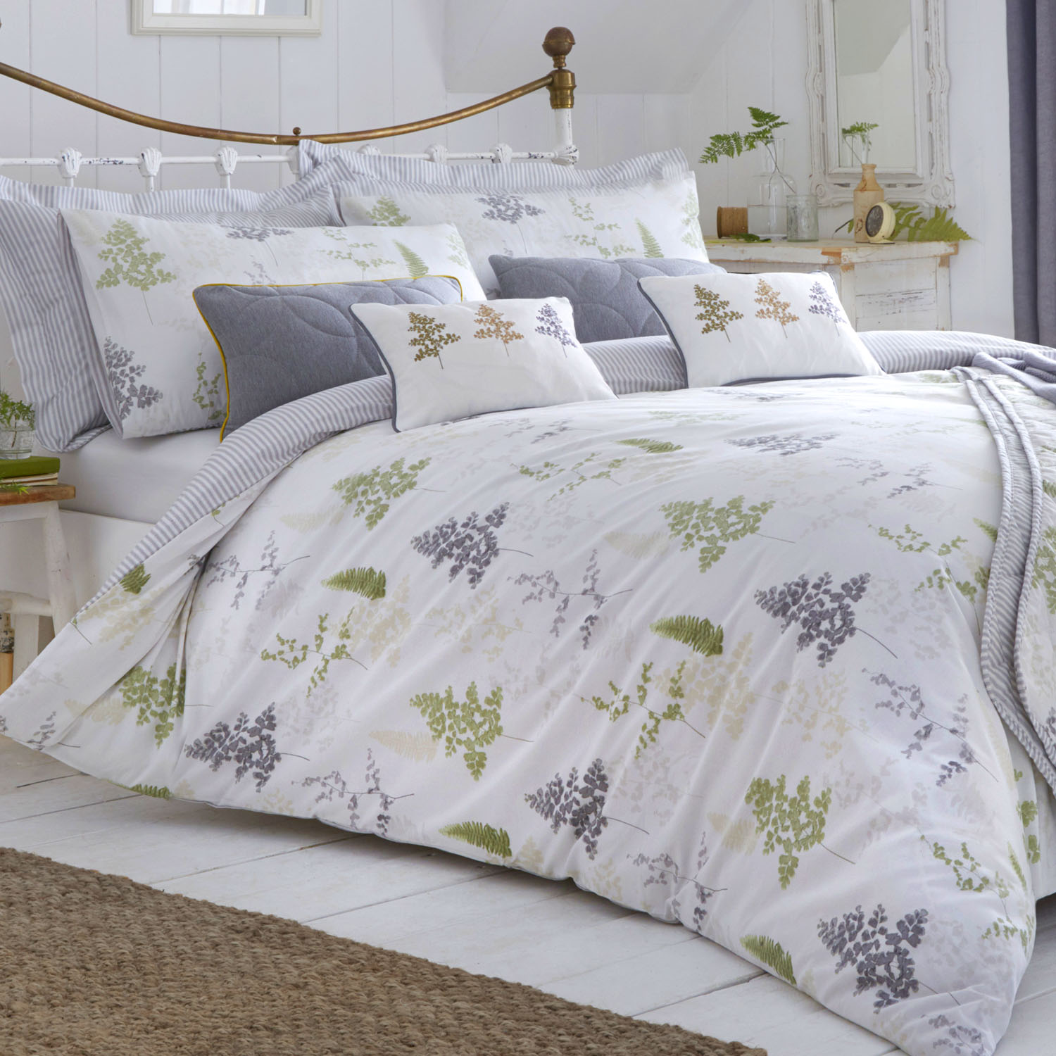 Dreams Drapes Linden Fern Green And Grey Leaf Tree Duvet Cover