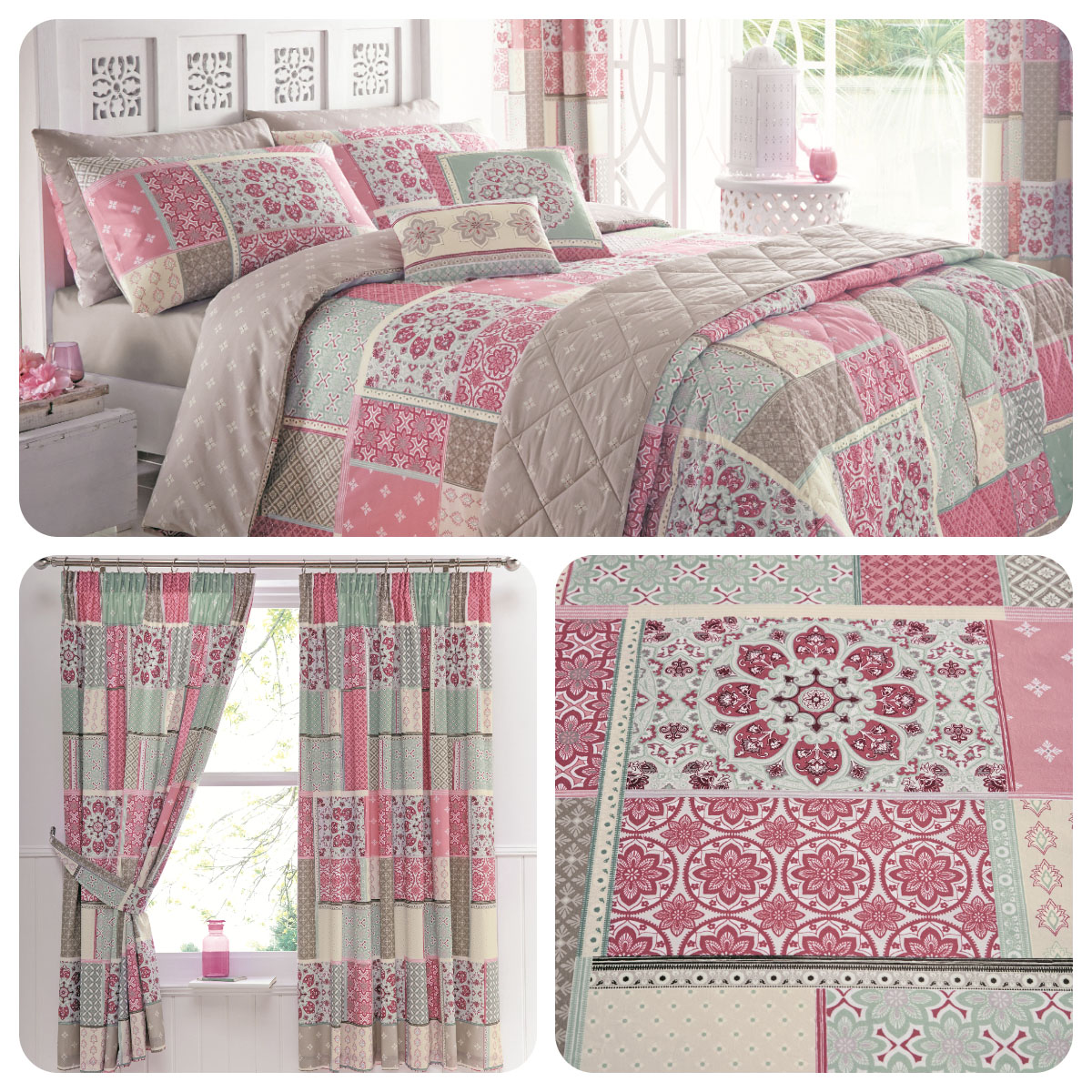 Dreams Drapes Shantar Pink Moroccan Patchwork Curtains Duvet
