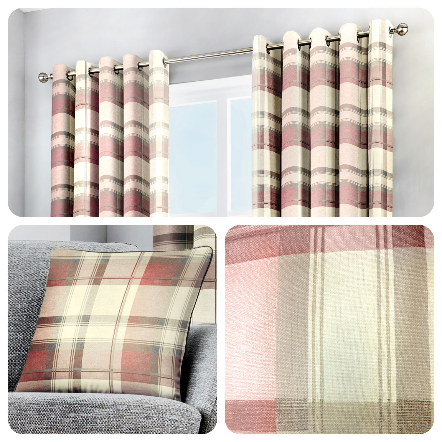 pink and grey check cushions