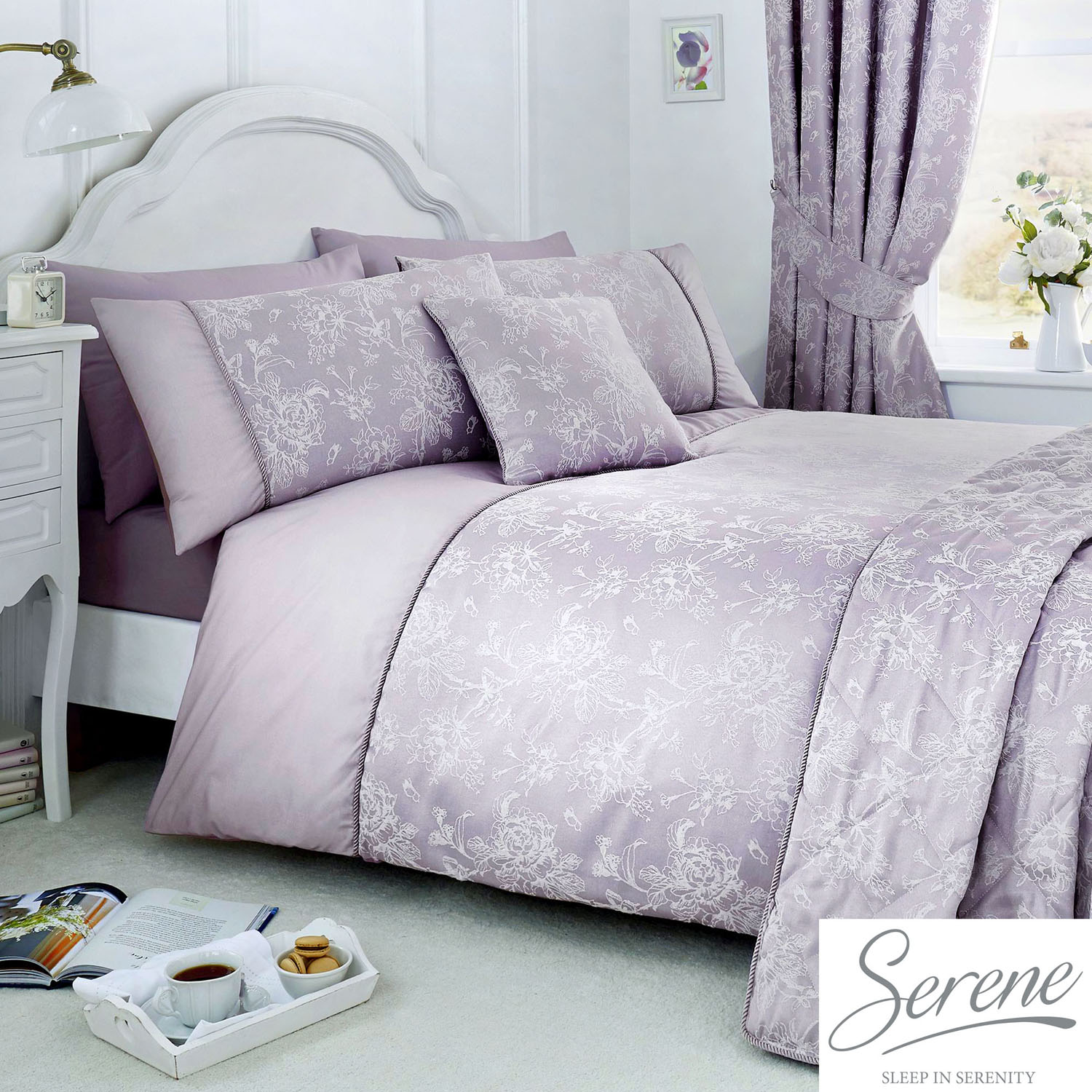 Serene Jasmine Lavender Purple Jacquard Bedroom Curtains